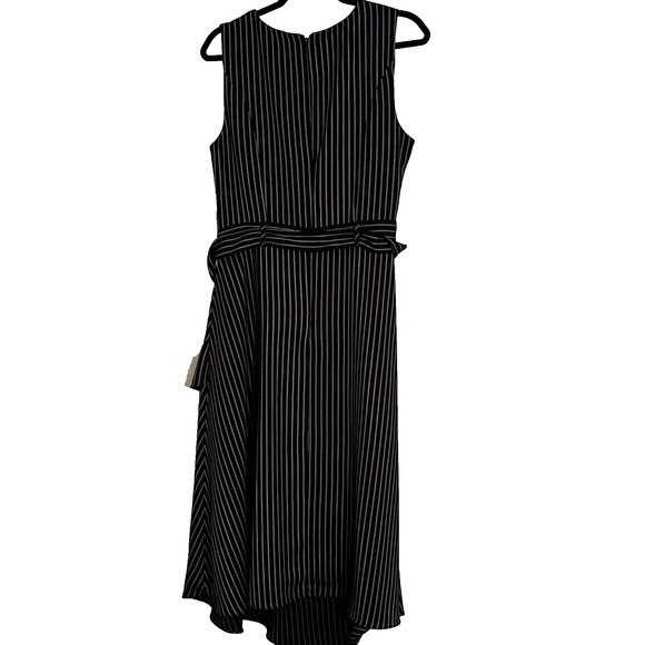 Calvin Klein Midi Dress SZ 10 Striped  Coquette Ruffle Asymmetrical Party Career - Picture 8 of 14